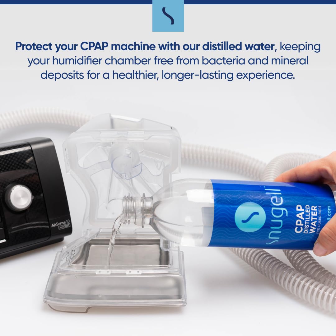 Snugell eau distillee pour humidificateur CPAP, fiable en déplacement.