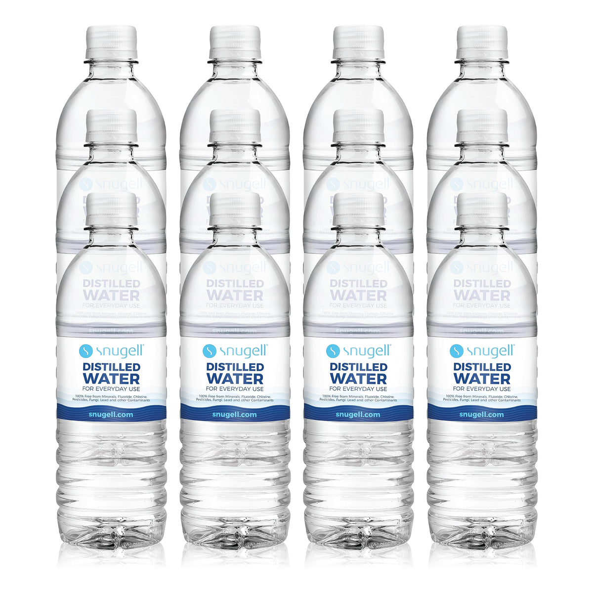 Snugell eau distillée, pack 12 bouteilles, pratique pour voyage et usage quotidien.