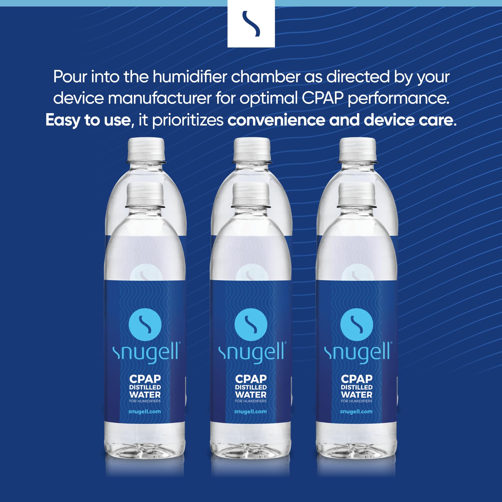 Snugell eau distillée pour CPAP, utilisée dans l’humidificateur lors d’un déplacement.