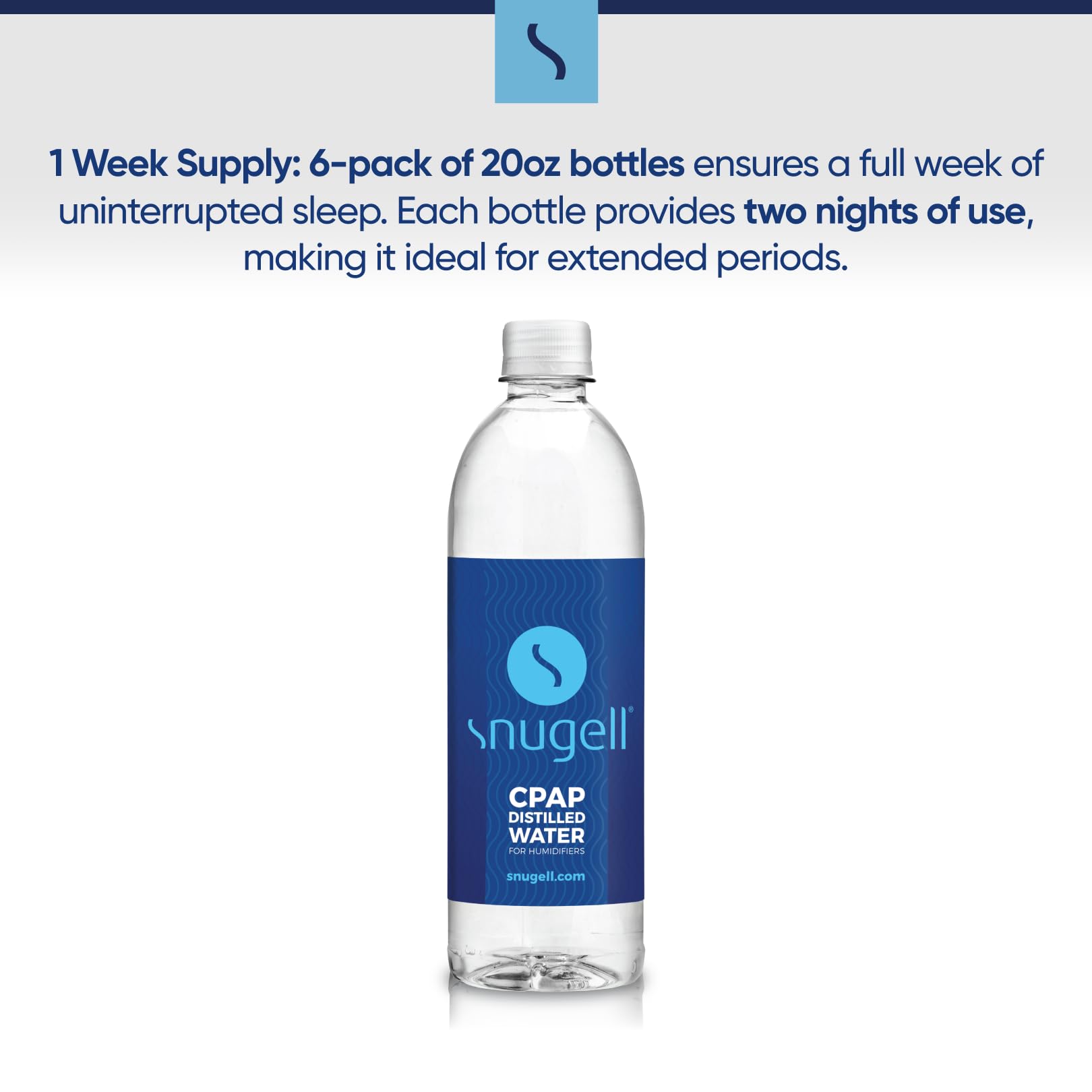 Snugell fabriqué aux États‑Unis, eau distillée de qualité contrôlée.