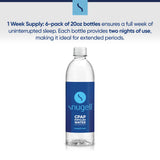 Snugell fabriqué aux États‑Unis, eau distillée de qualité contrôlée.