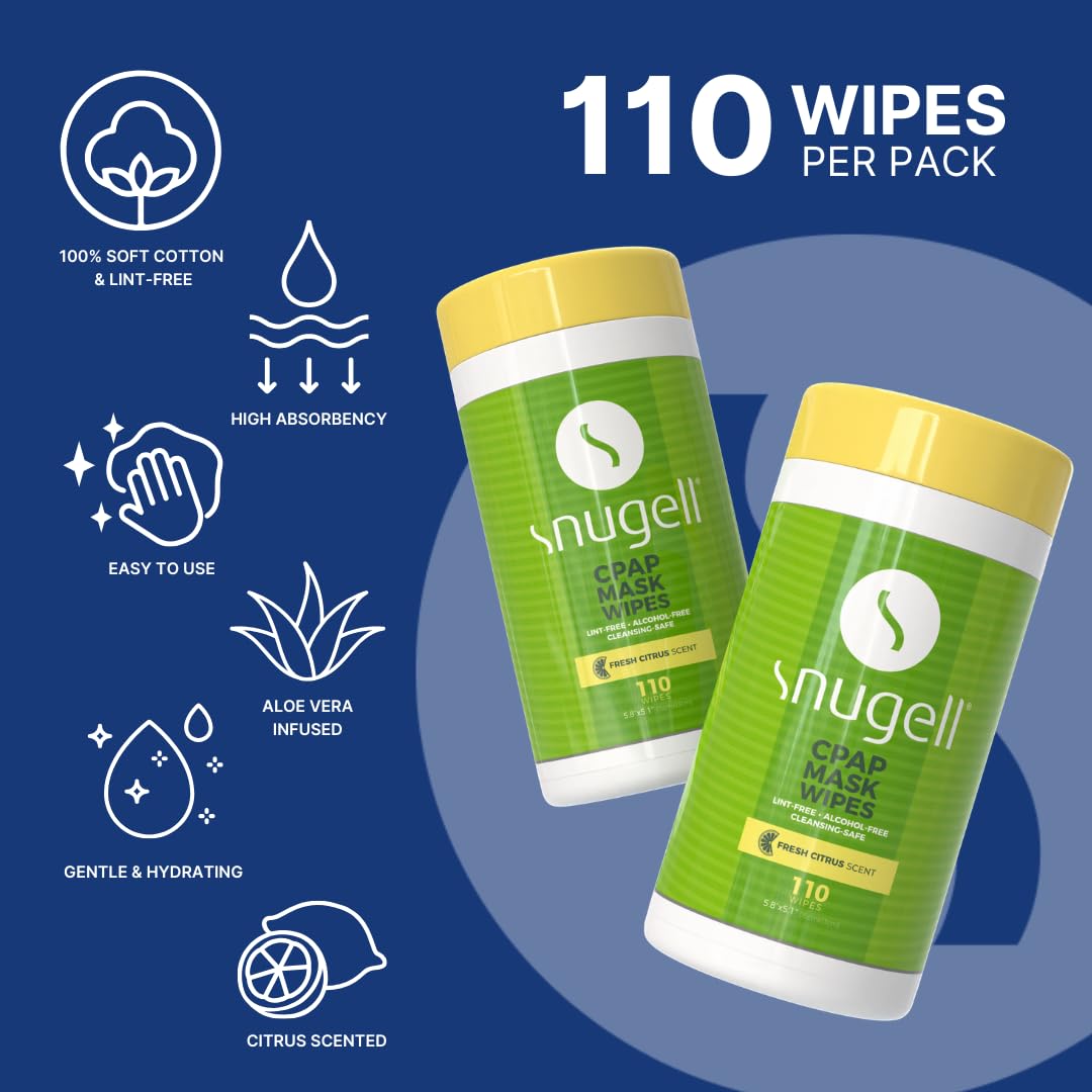 Lingettes Snugell Citrus pour tubes CPAP, nettoyage sans alcool