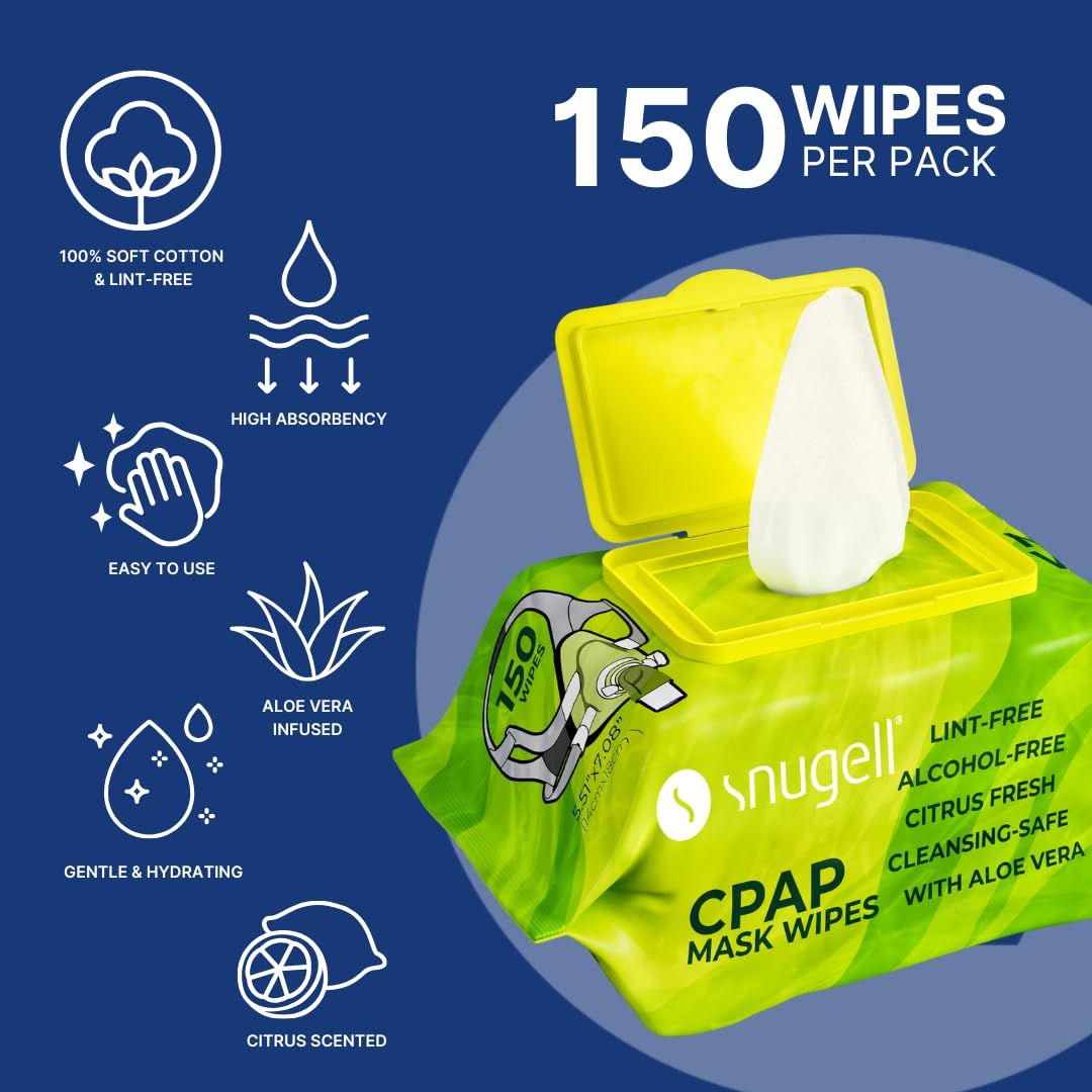 Lingettes Snugell pour nettoyer les tubes CPAP sans résidu.