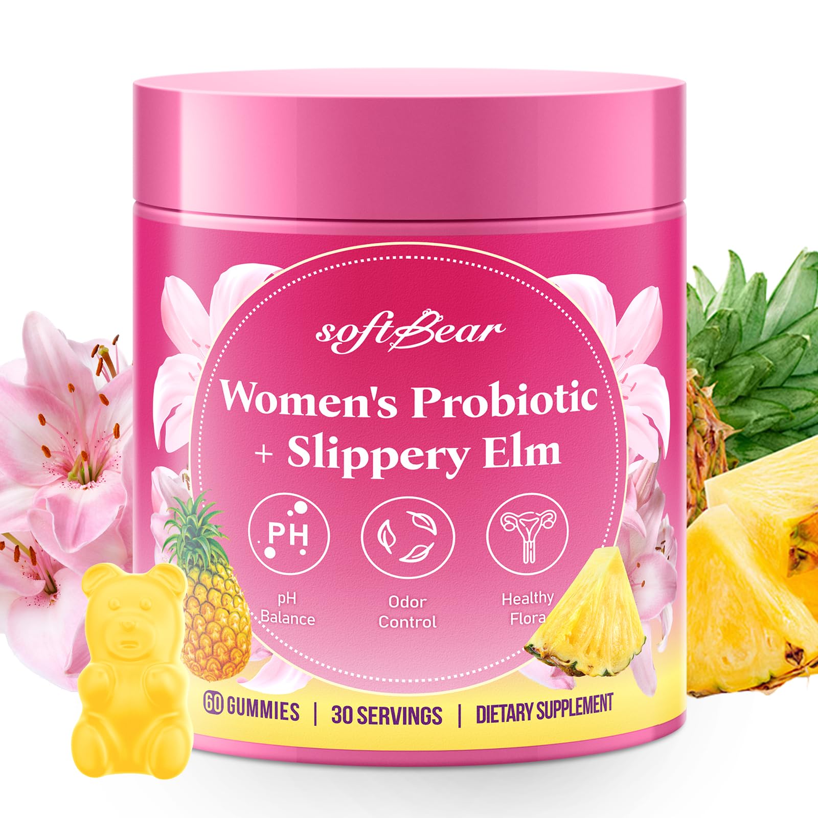 SoftBear gommes probiotiques pour femmes – orme glissant: soutien intime naturel.