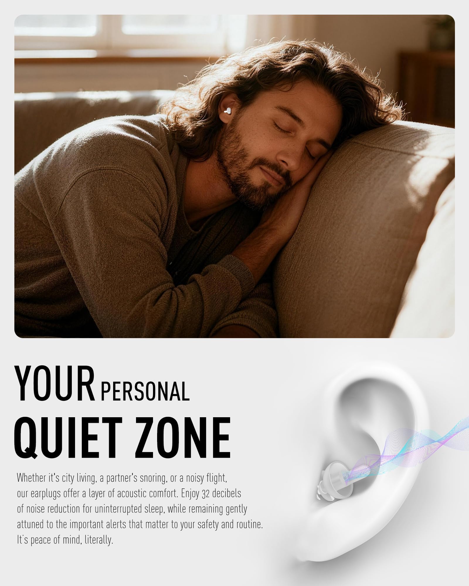Softvox bouchons d'oreille ergonomiques pour sommeil sur le côté