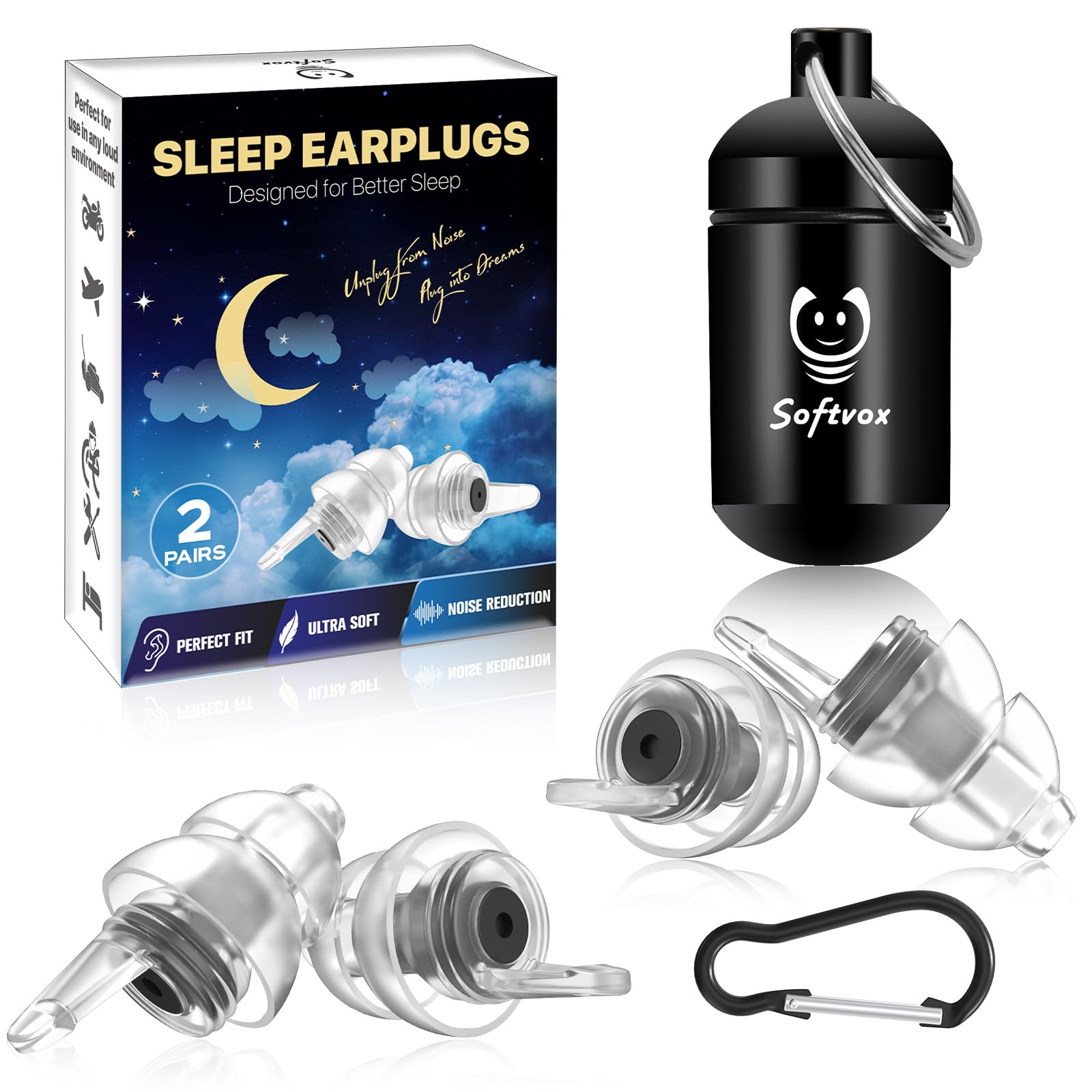 Softvox bouchons d'oreille pour dormir, réduction jusqu'à 27 dB, sommeil paisible