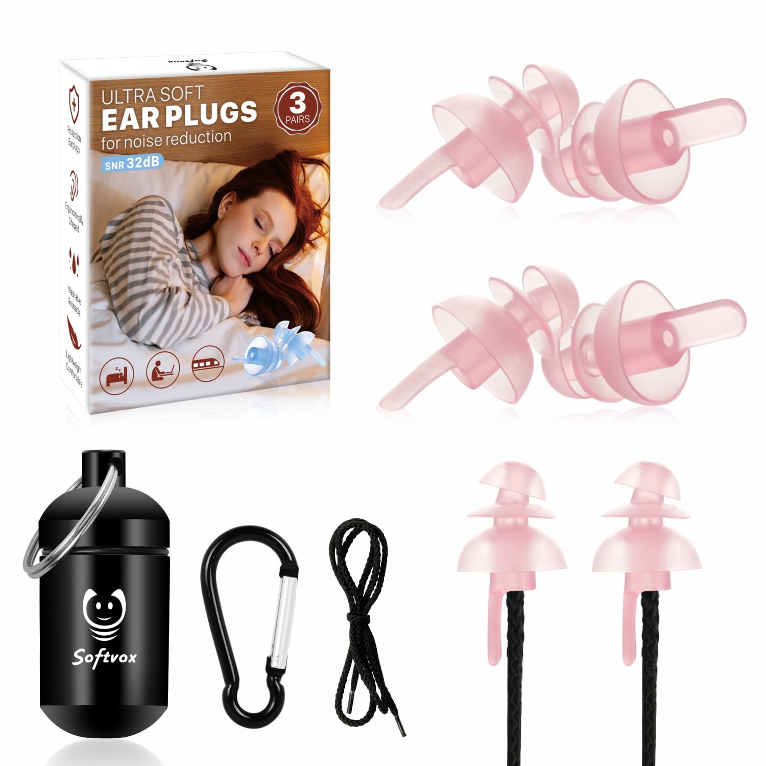 Softvox bouchons d'oreilles sommeil dans une boîte pratique pour le voyage.