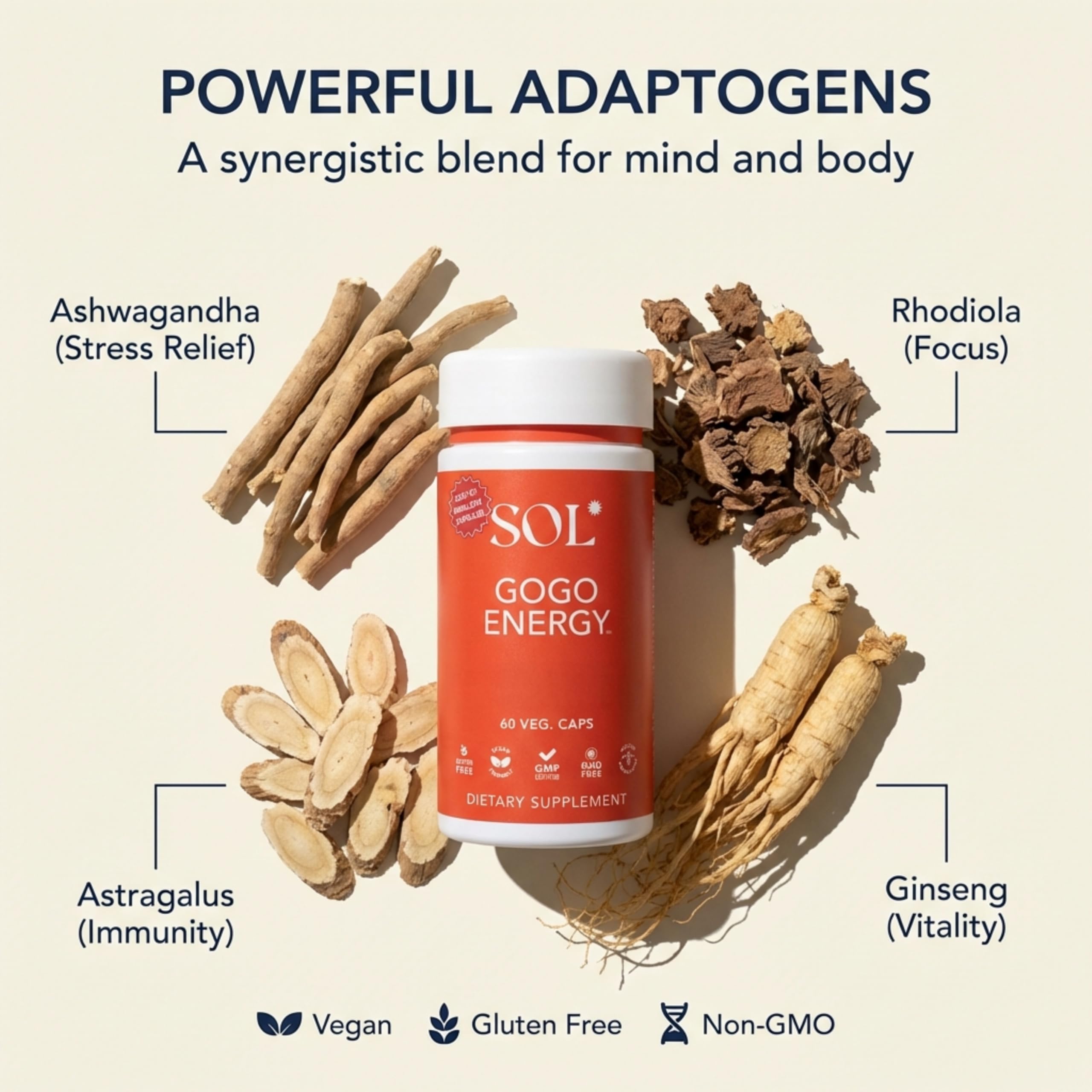 Sol Nutrition Gogo Energy: capsules faciles à avaler pour énergie soutenue.