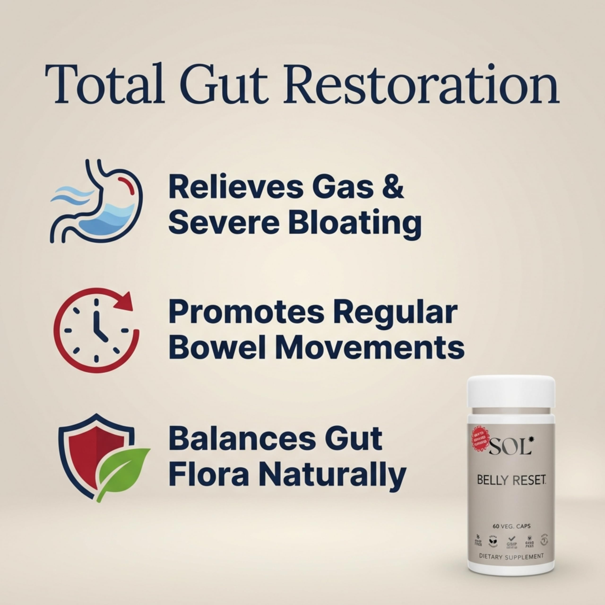 Gélules Sol Nutrition Restauration Totale du Ventre faciles à avaler et adaptées à un mode de vie actif.