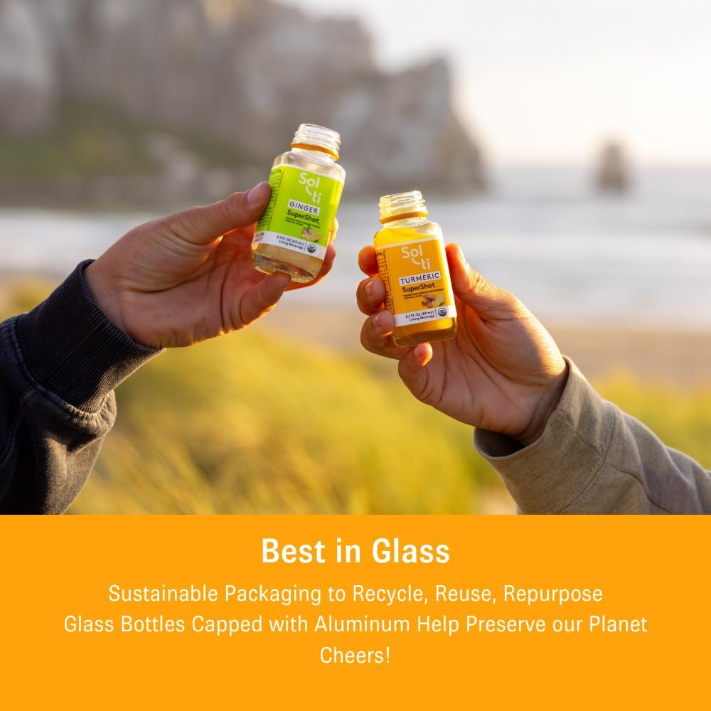 Bouteille en verre Sol-ti Shot gingembre tropical sur fond naturel