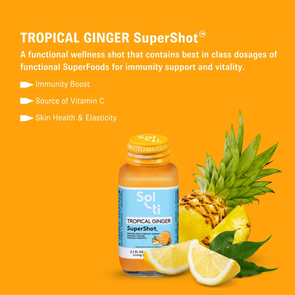 Sol-ti Shot gingembre tropical en train d'être versé dans un verre, fraîcheur immédiate