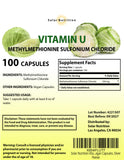 Solar Nutrition Vitamine U – bouteille de 100 capsules véganes, pratique pour une routine quotidienne.