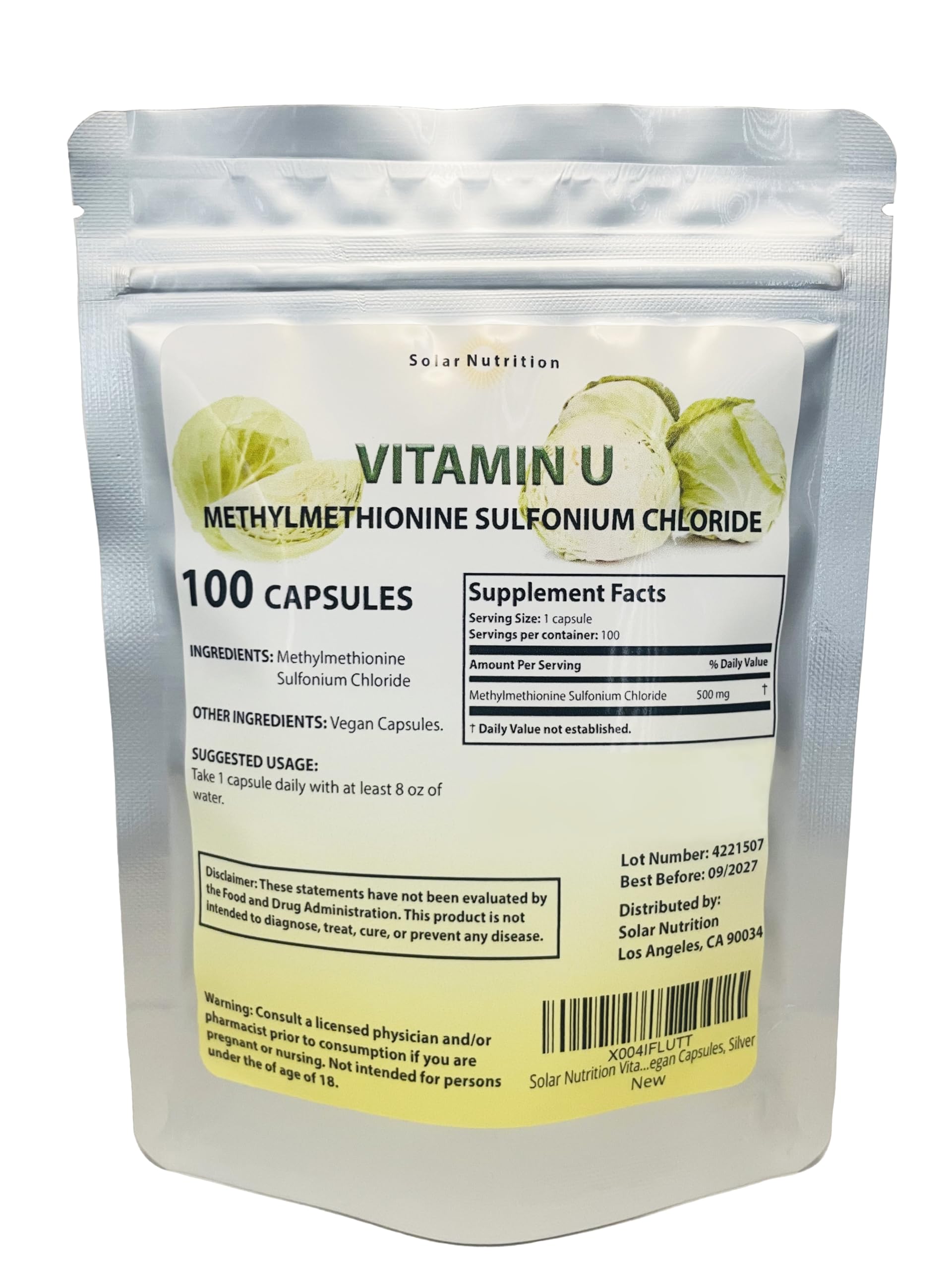 Solar Nutrition Vitamine U – emballage argenté facilitant l’identification du produit et la traçabilité.