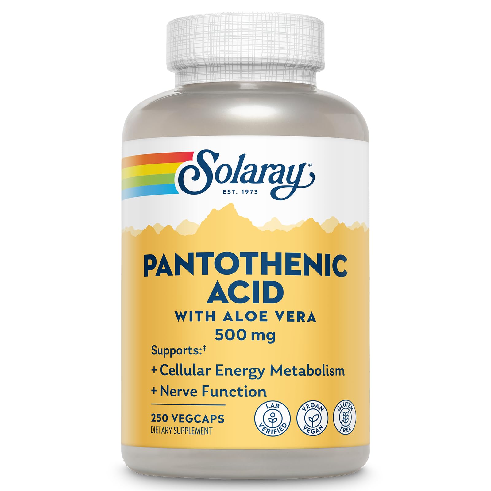 SOLARAY acide pantothénique 500 mg – capsule végétale pour énergie cellulaire.