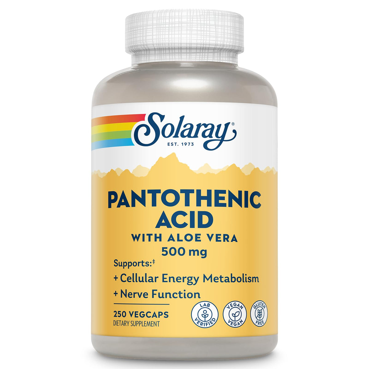 SOLARAY acide pantothénique 500 mg – capsule végétale pour énergie cellulaire.