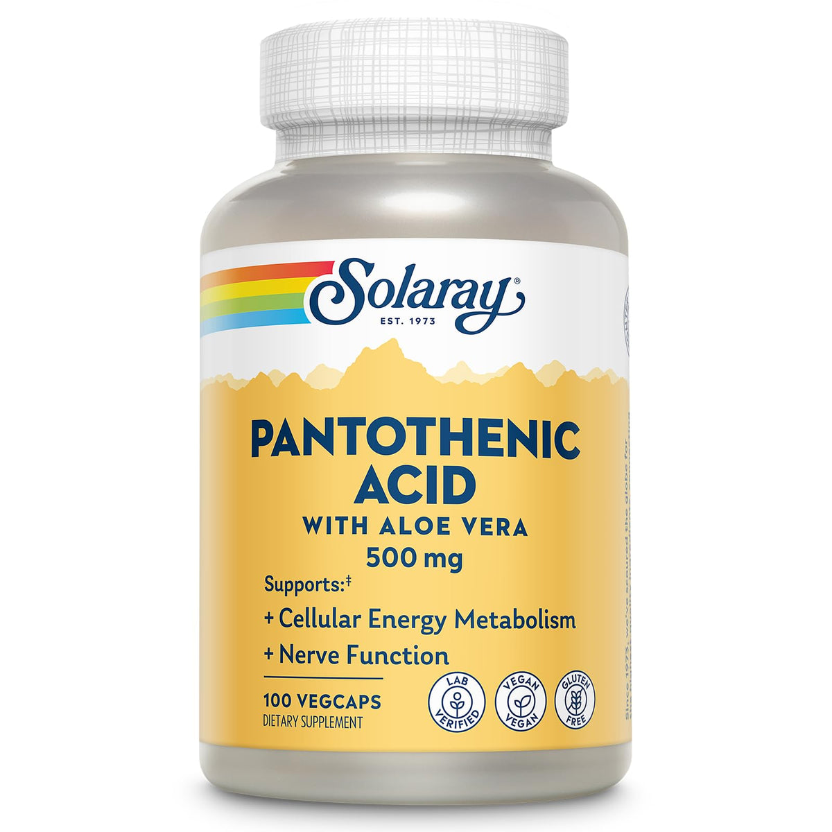 SOLARAY acide pantothénique 500 mg – bouteille, soutien potentiel de l'énergie cellulaire.
