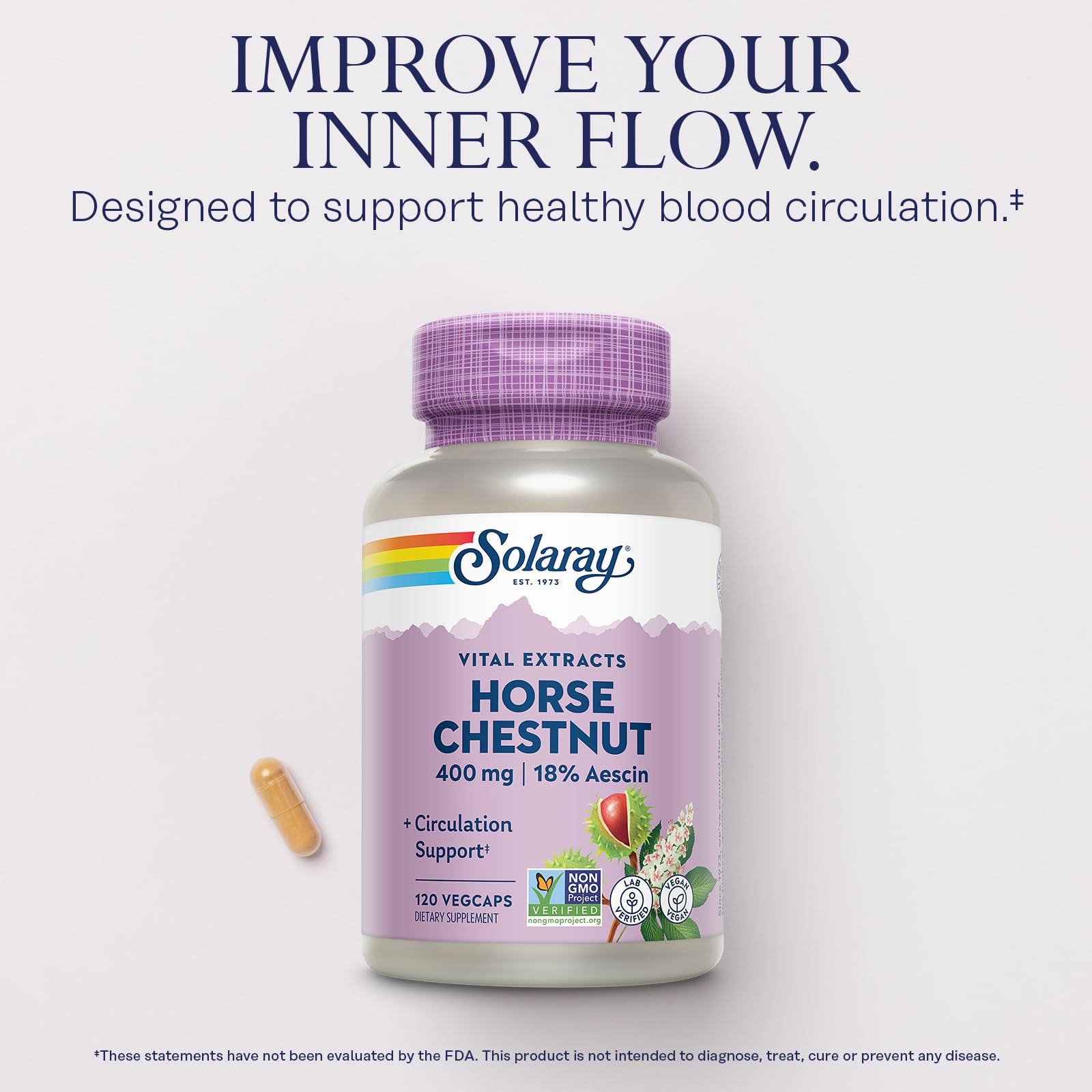 SOLARAY Aescine 72 mg, standardisée pour le soutien veineux.