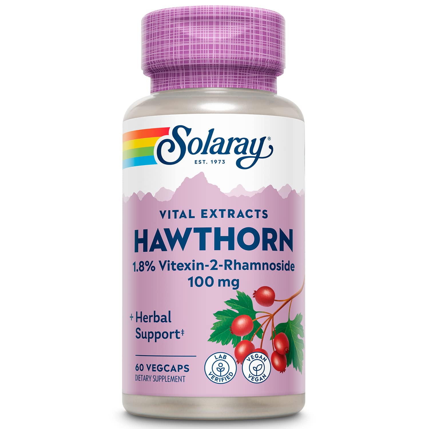 SOLARAY Extrait d'aubépine 100 mg, bouteille, soutien potentiel du cœur