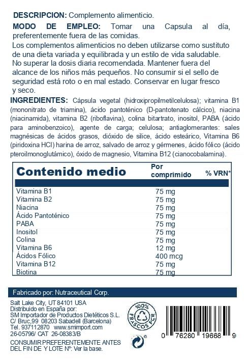 SOLARAY B-Complexe 75 mg : comprimés vitamine B pour energie et soutien nerveux.