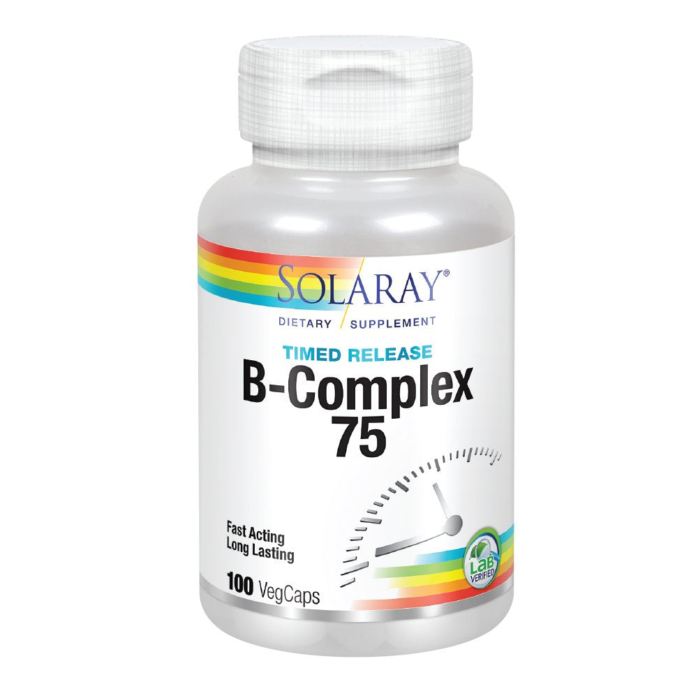 SOLARAY B-Complexe 75 mg : libération rapide et lente pour disponibilité continue.
