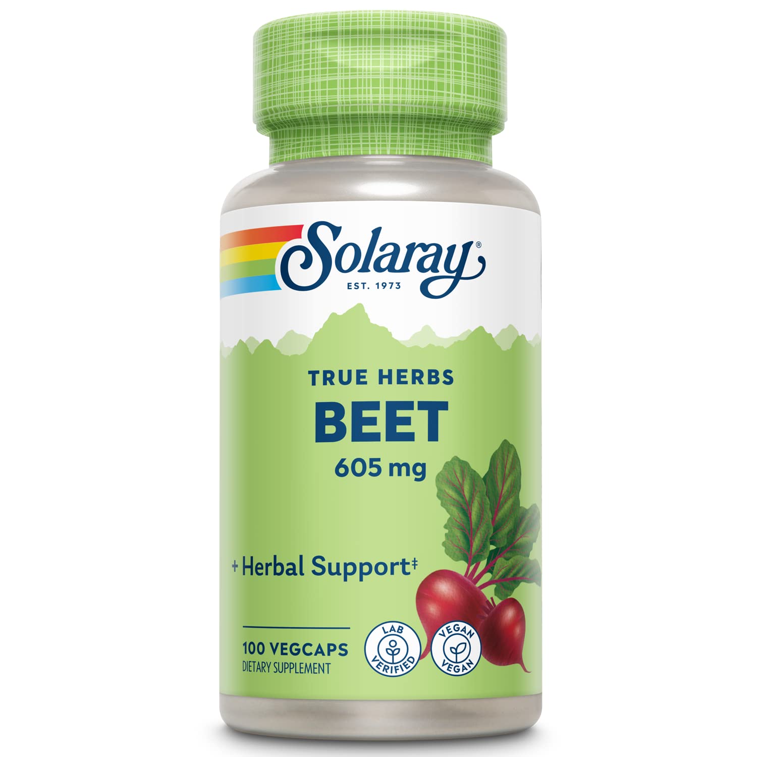 SOLARAY Betterave Rouge 605 mg : capsules visibles, intégration facile à la routine.
