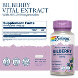 SOLARAY Bilberry Extrait – étiquette claire indiquant la qualité et les anthocyanosides.