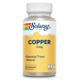 SOLARAY bisglycinate cuivre 2 mg gélules: gélules visibles soutenant l'apport en oligoéléments.