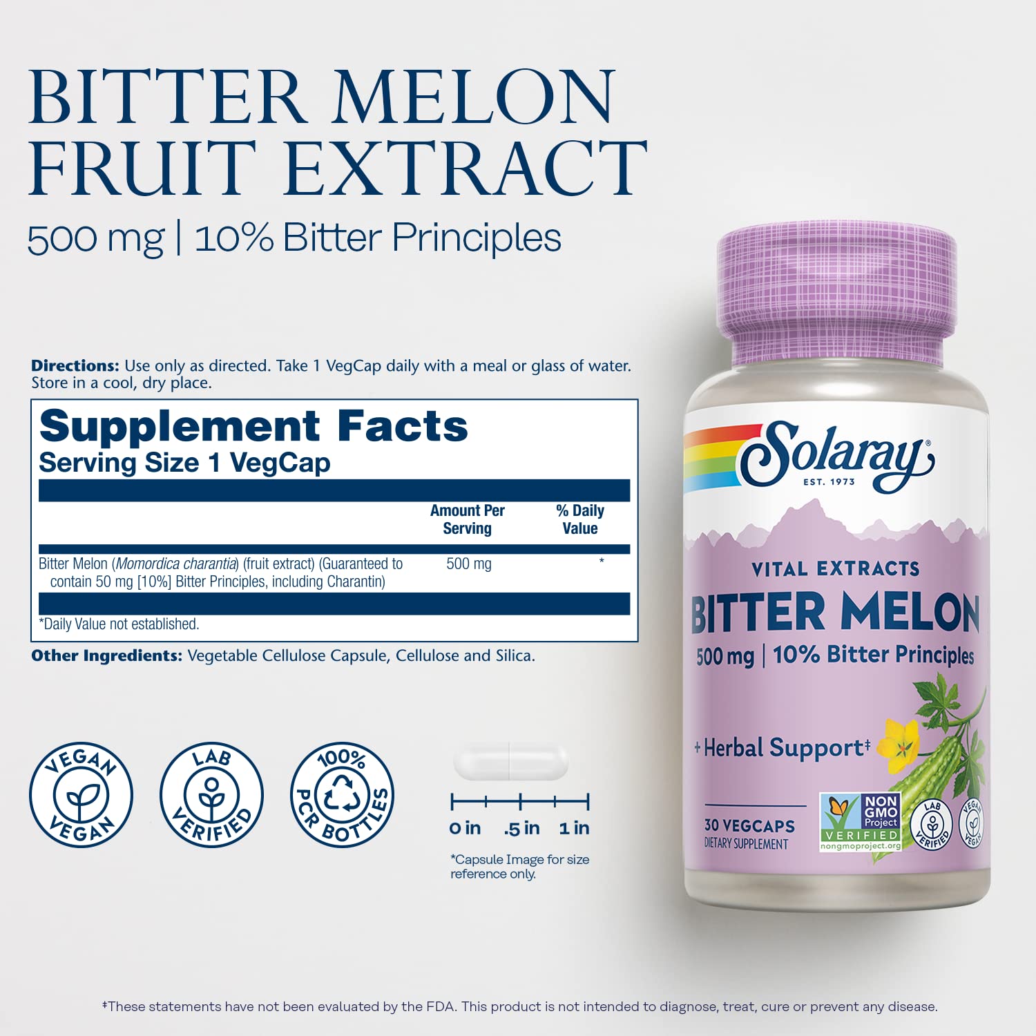 SOLARAY Capsules véganes de melon amer, dose unique quotidienne pratique.