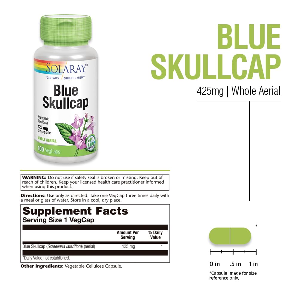 SOLARAY Blue Skullcap – capsules véganes faciles à avaler, dosage pratique