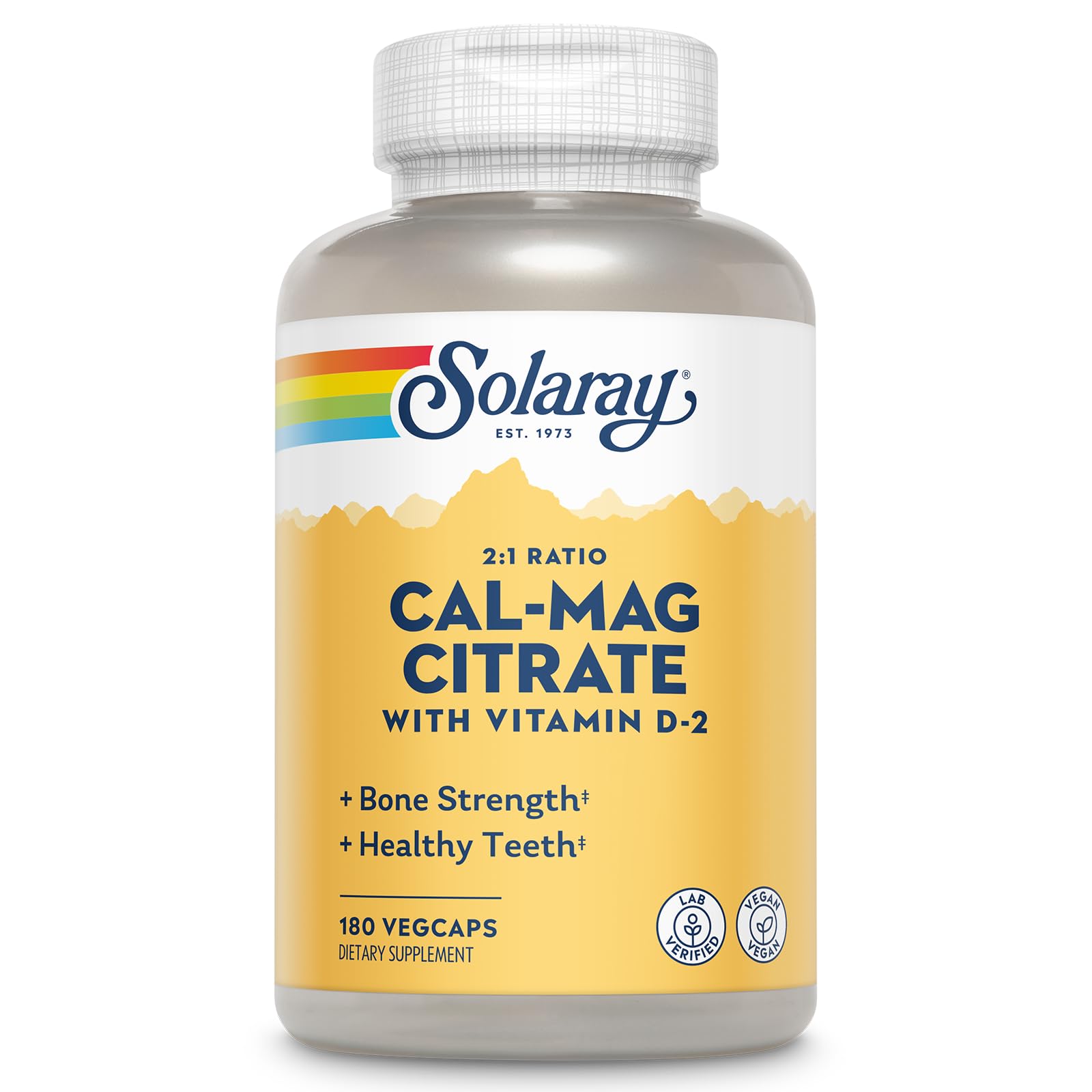 Solaray-bouteille-calcium-magnesium-citrate: soutien des os et des dents grâce au calcium et magnésium.