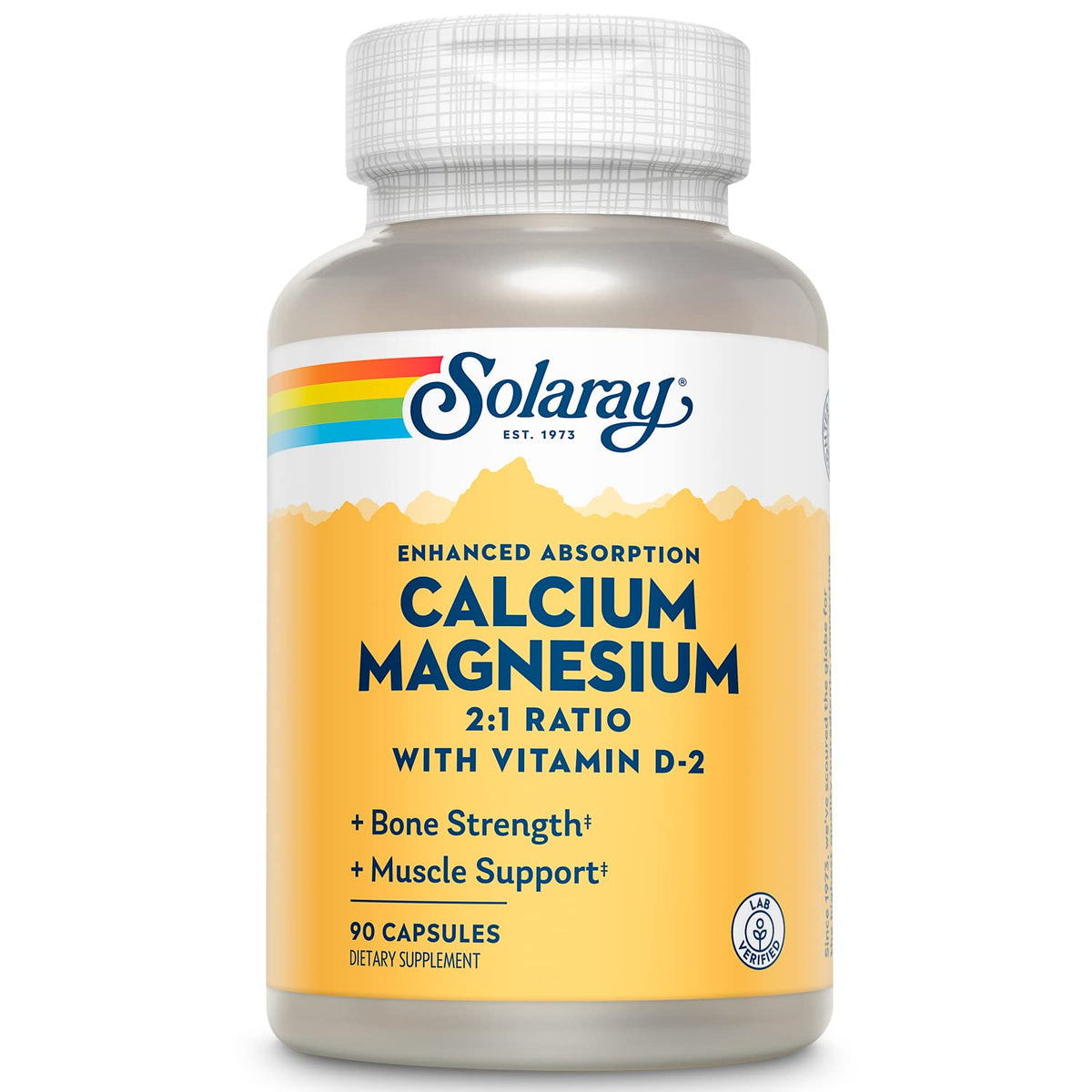 Bouteille SOLARAY calcium et magnésium D2 chelate: soutien potentiel des os et du métabolisme