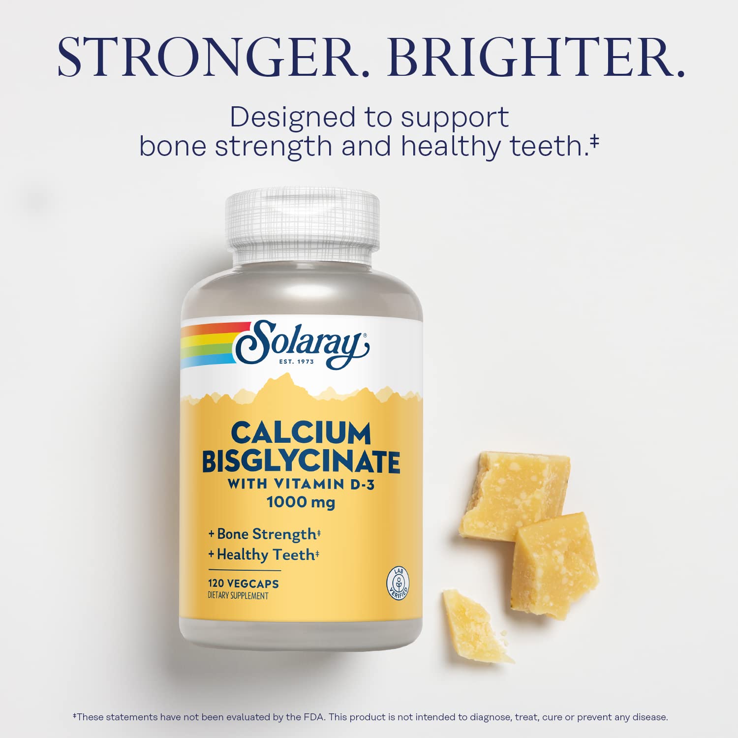 SOLARAY Calcium Bisglycinate 1000 mg - étiquette lisible et traçabilité du produit.