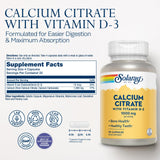 Capsules SOLARAY Calcium Citrate D3 faciles à avaler pour absorption potentielle.