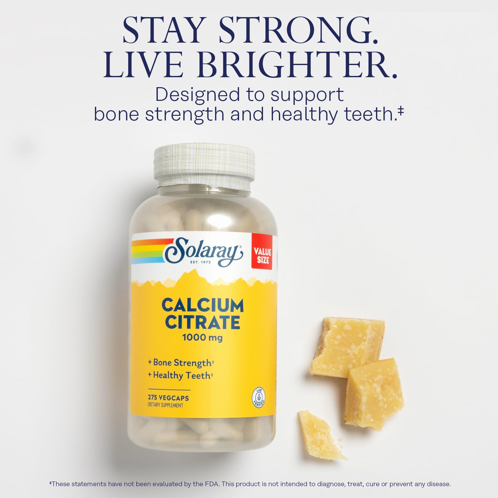 Etiquette Solaray Calcium Citrate 1000mg montrant formule chelatee biodisponible