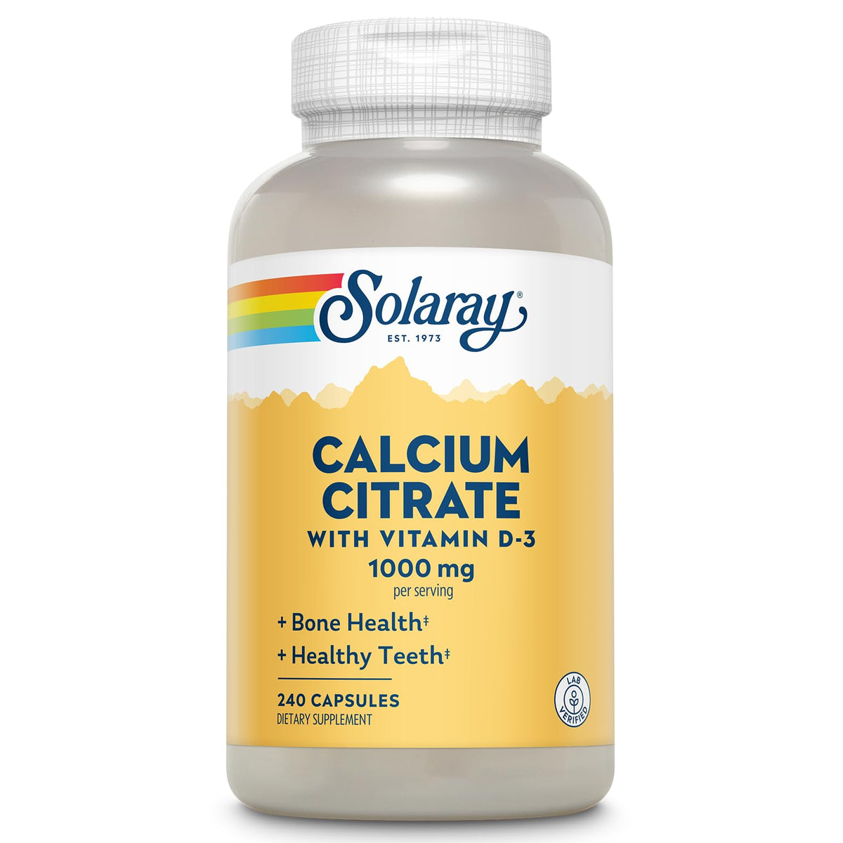 SOLARAY Calcium Citrate D3 dans une bouteille de 240 gélules, soutien potentiel des os.