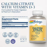 SOLARAY Calcium citrate D3 - Gélules: absorption améliorée et digestion douce.