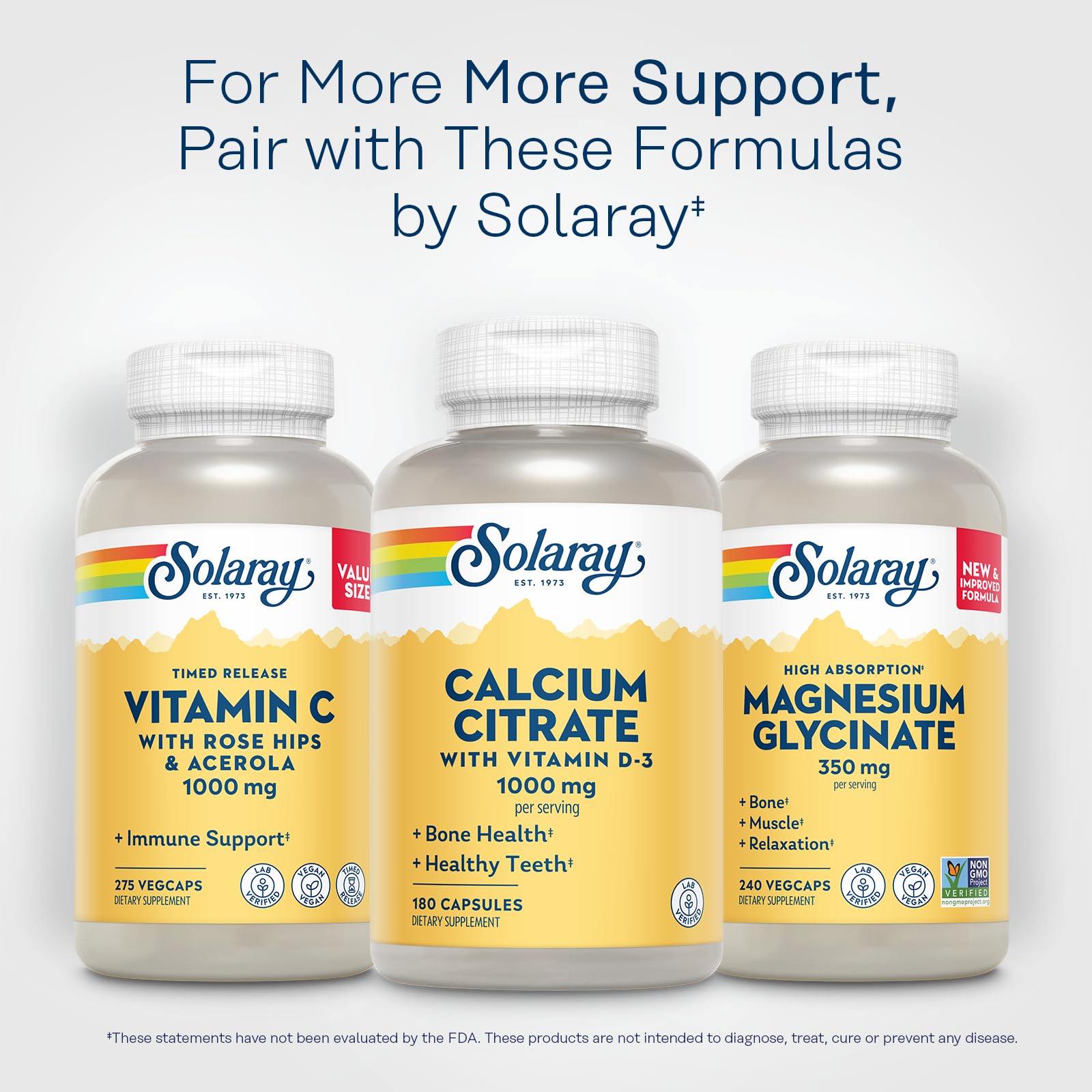 SOLARAY Calcium citrate D3 - Utilisation quotidienne: capsules faciles à prendre.