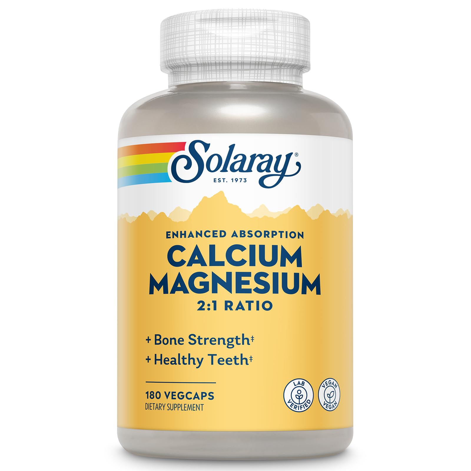 SOLARAY Calcium et Magnésium – bouteille ouverte, dosage quotidien potentiel pour les os