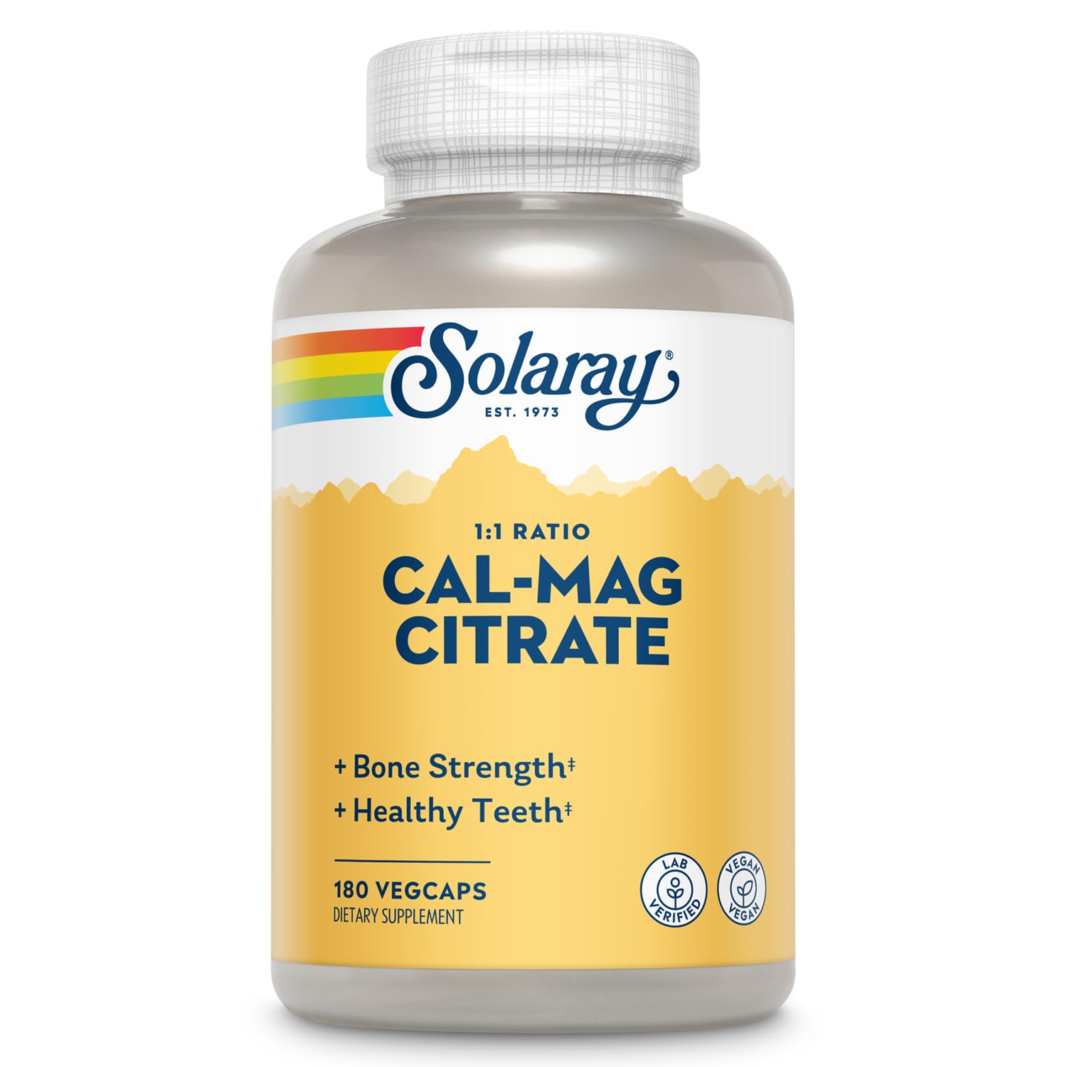 SOLARAY Calcium Magnésium Citrate – bouteille de compléments, soutien des os et de la fonction musculaire.