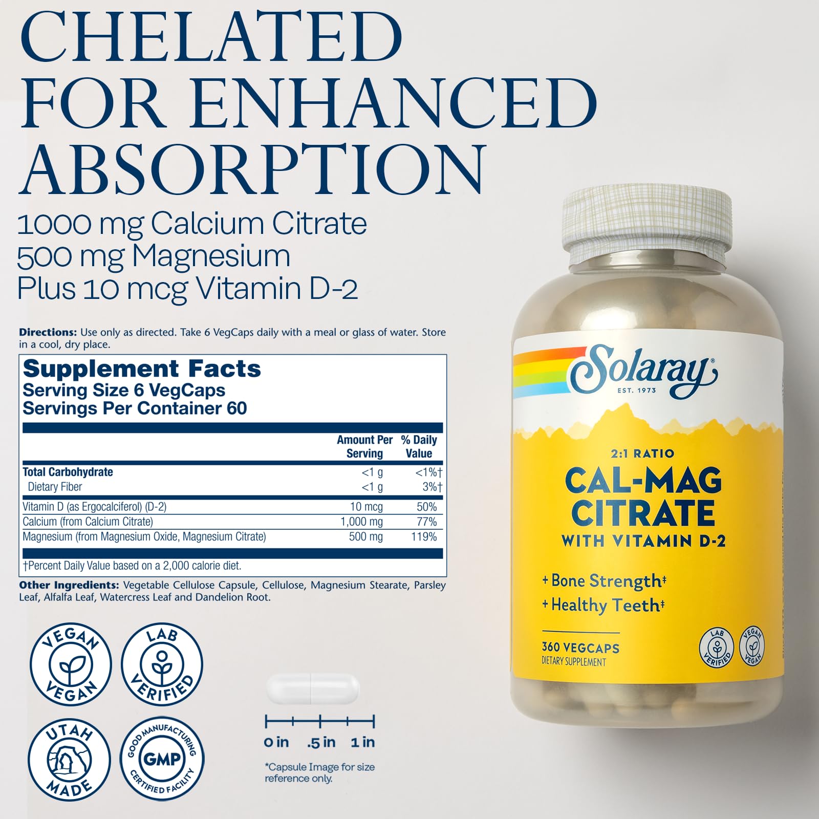 SOLARAY capsules Calcium-Magnésium-Citrate pour muscles et nerfs.