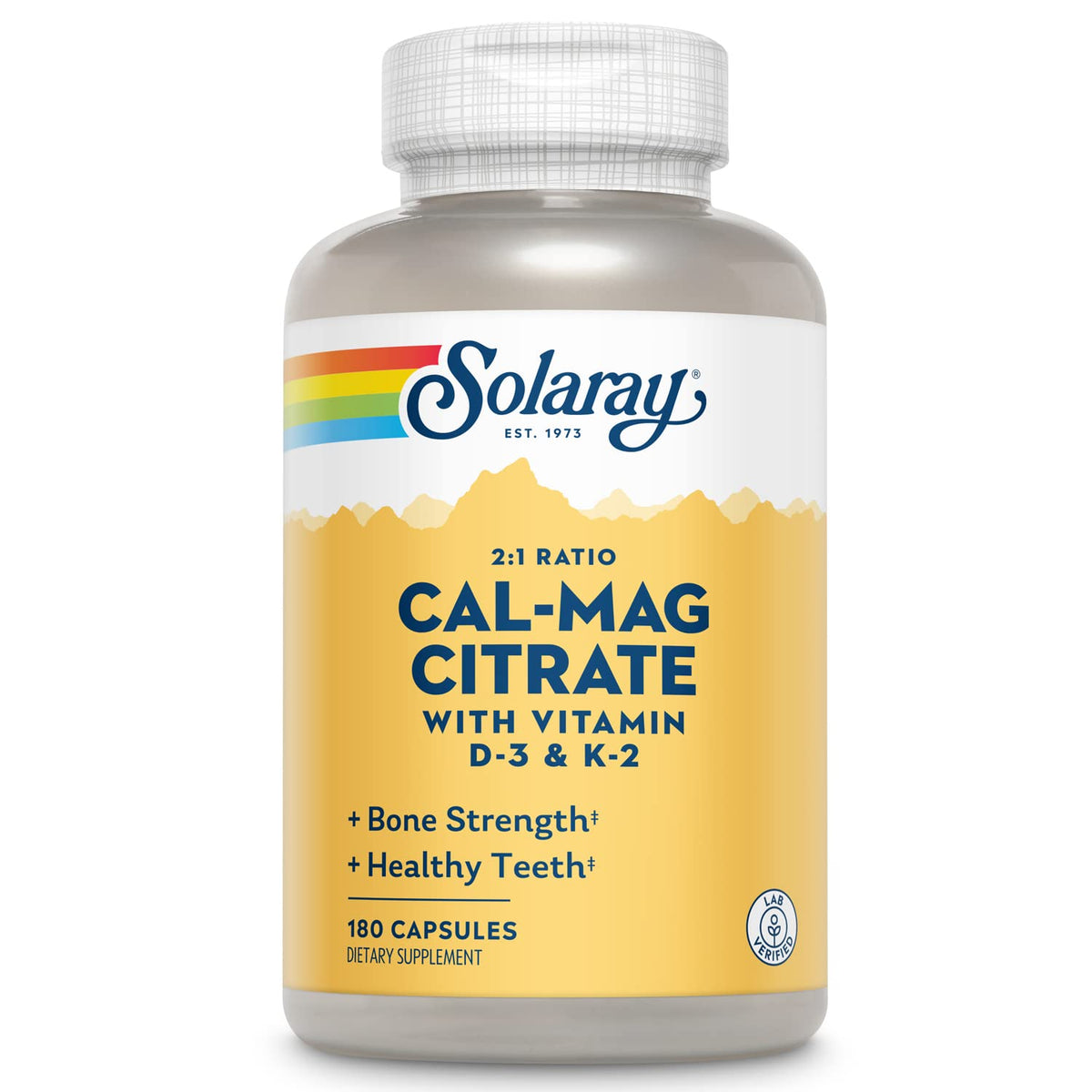 SOLARAY Calcium Magnésium Citrate D3 et K2 – Bouteille prête pour le soutien osseux potentiel.