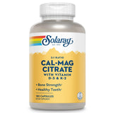 SOLARAY Calcium Magnésium Citrate D3 et K2 – Bouteille prête pour le soutien osseux potentiel.