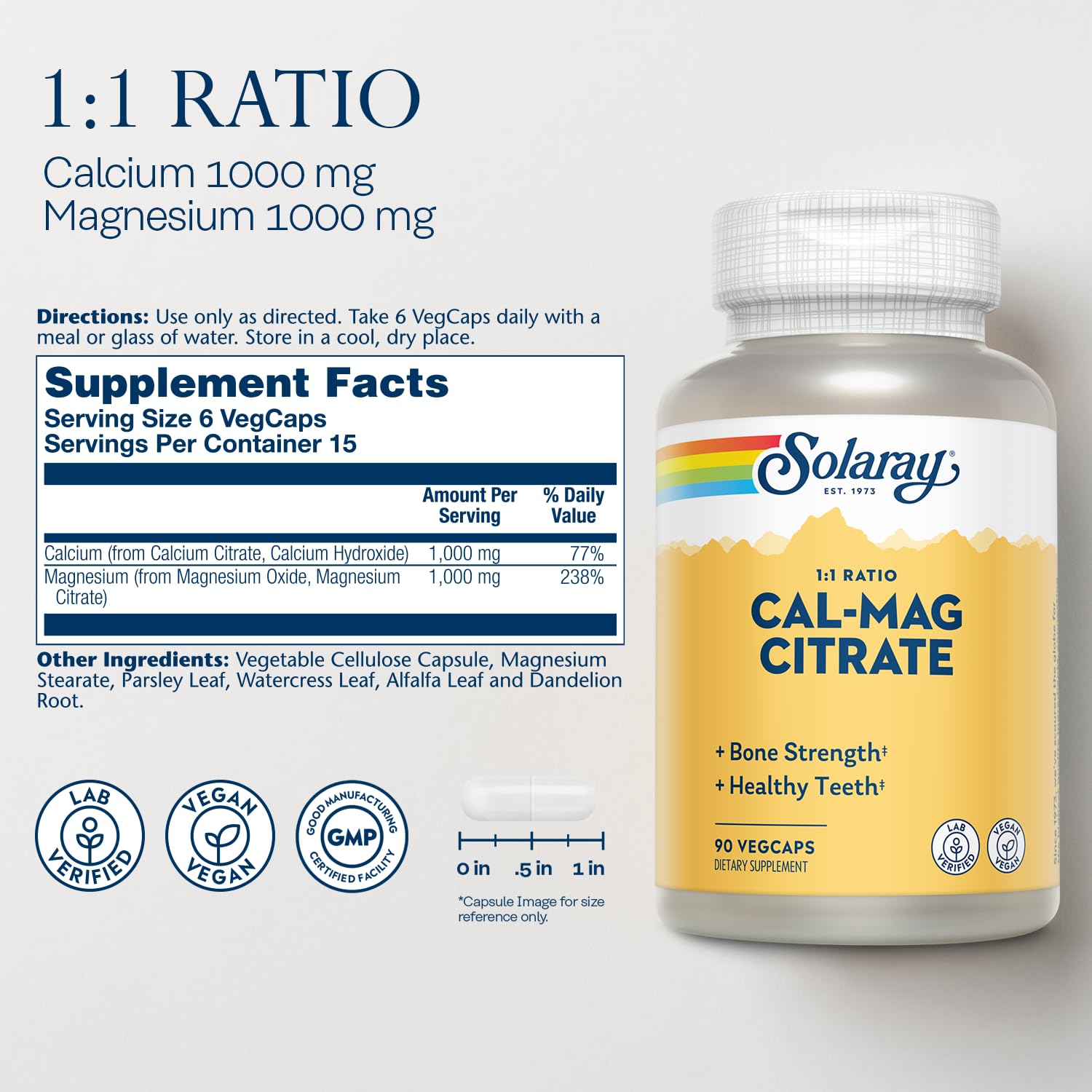 SOLARAY Calcium Magnésium Citrate – Gélules végétales et soutien musculaire possible