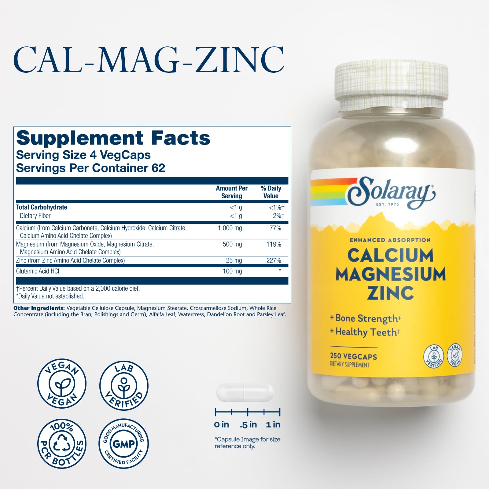 SOLARAY Calcium Magnesium Zinc - gelules: intégration quotidienne facile.