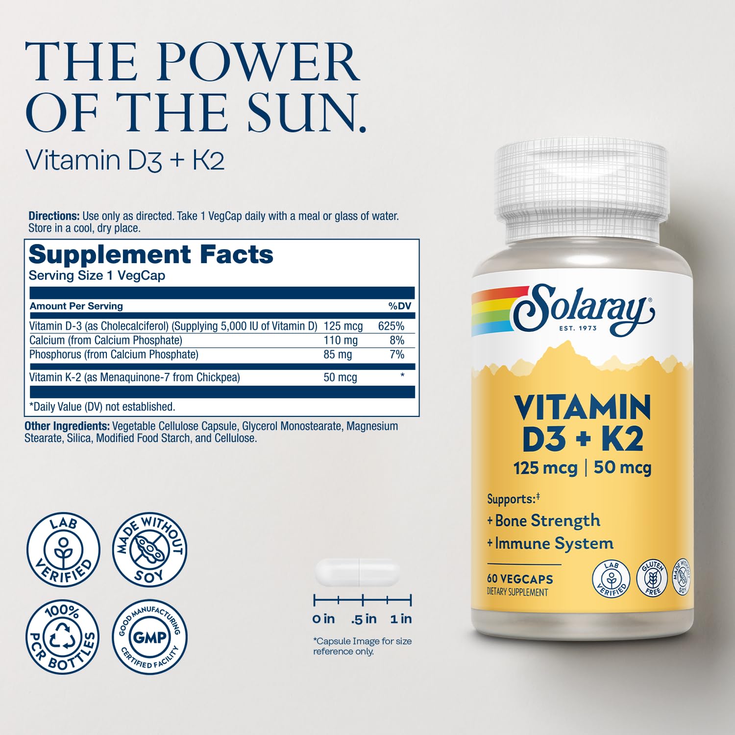 Capsules Solaray D3 K2 – format facile à emporter pour les jours actifs