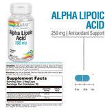 Capsules véganes SOLARAY alpha-lipoïque 250 mg pour énergie quotidienne.