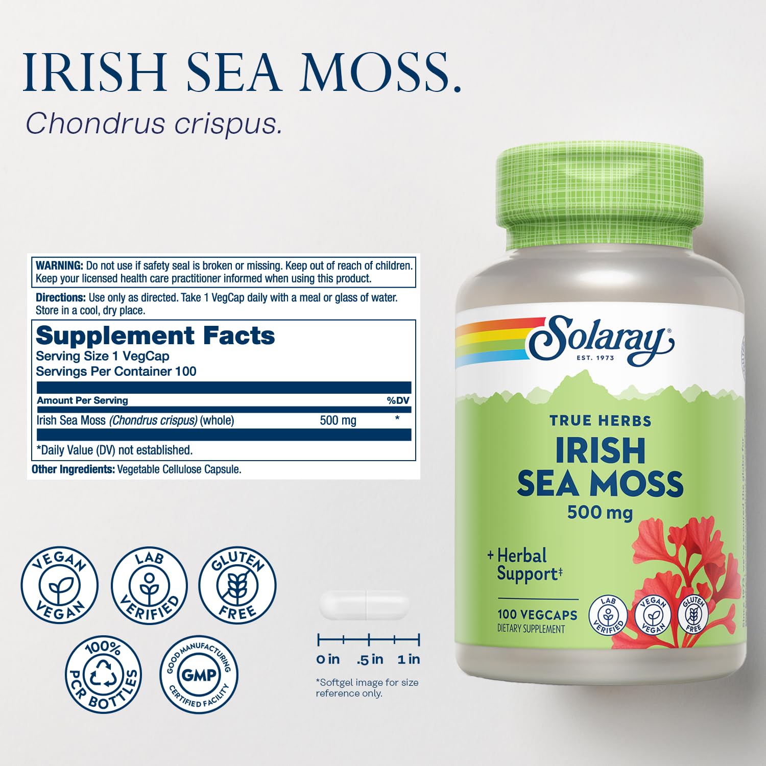 SOLARAY capsules végétales 500 mg faciles à intégrer dans votre routine quotidienne.