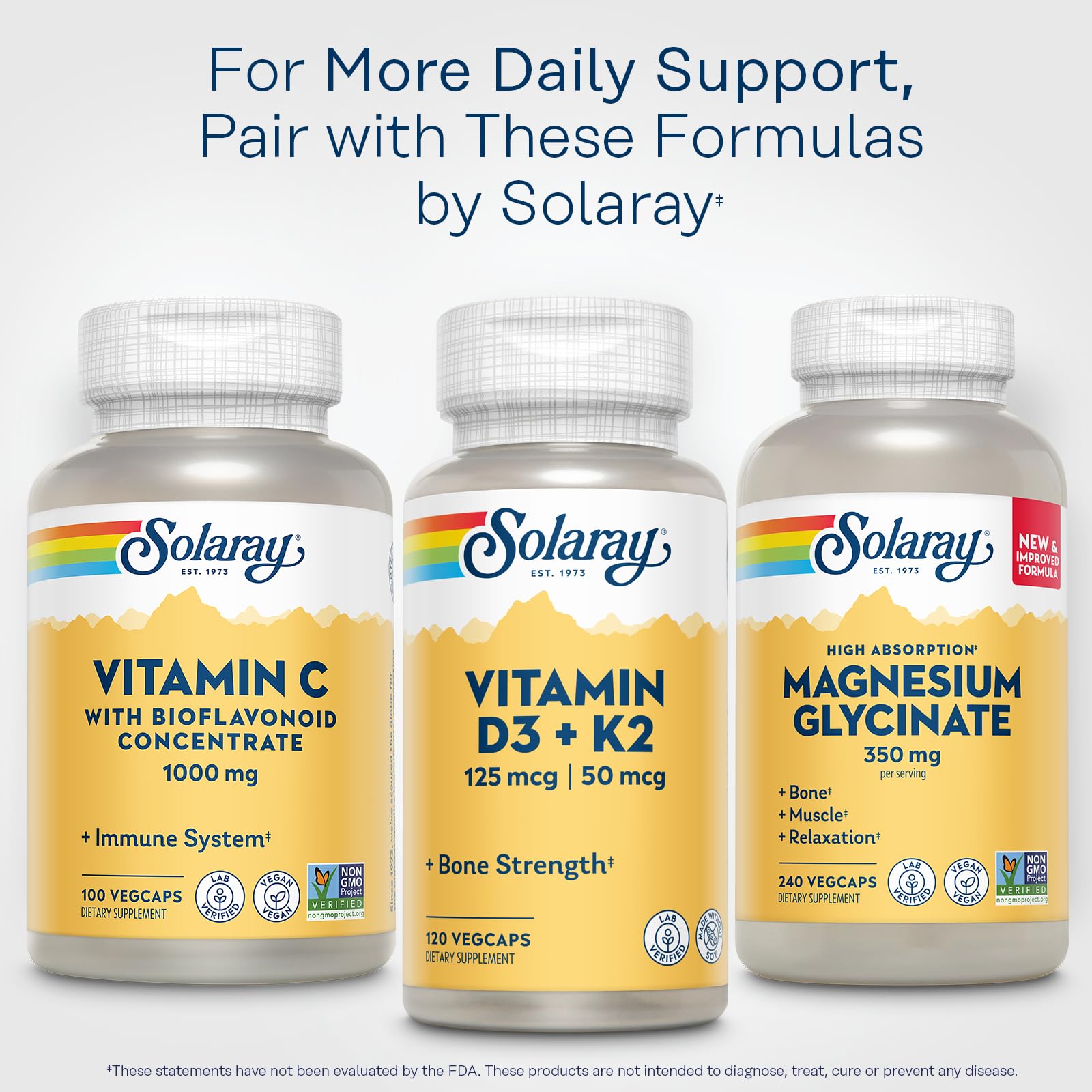 SOLARAY capsules vitamine C avec absorption améliorée et utilisation pratique.
