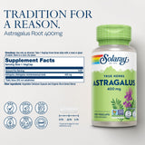 Capsules végétales SOLARAY d'astragale faciles à avaler.