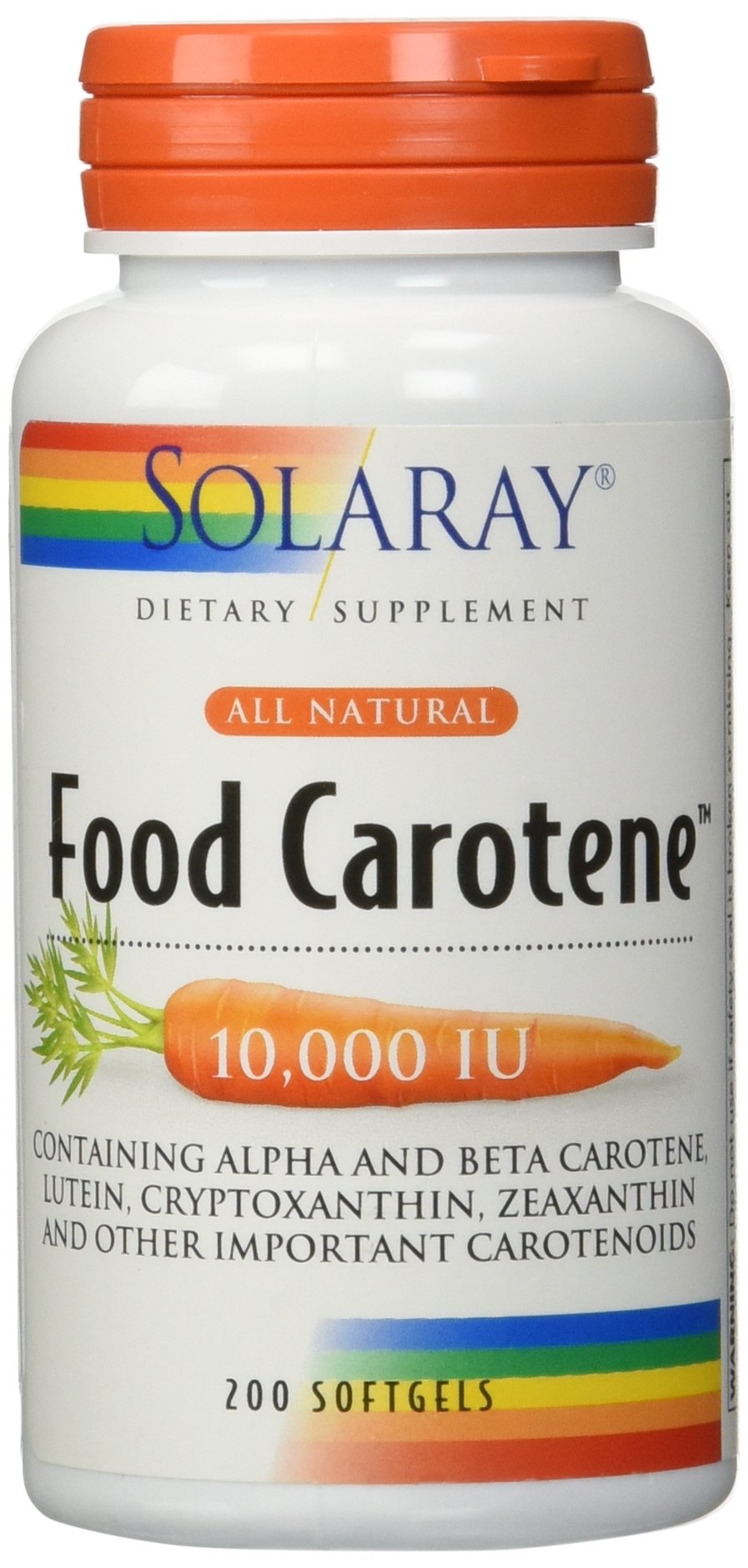 SOLARAY Carotene – Étiquette lisible et conseils d’utilisation.